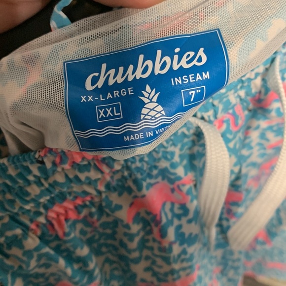 CHUBBIES MENS DOMINGOS ARE FOR FLAMINGOS SWIM TRUNKS PINK BLUE XXL 7” INSEAM - Picture 3 of 6